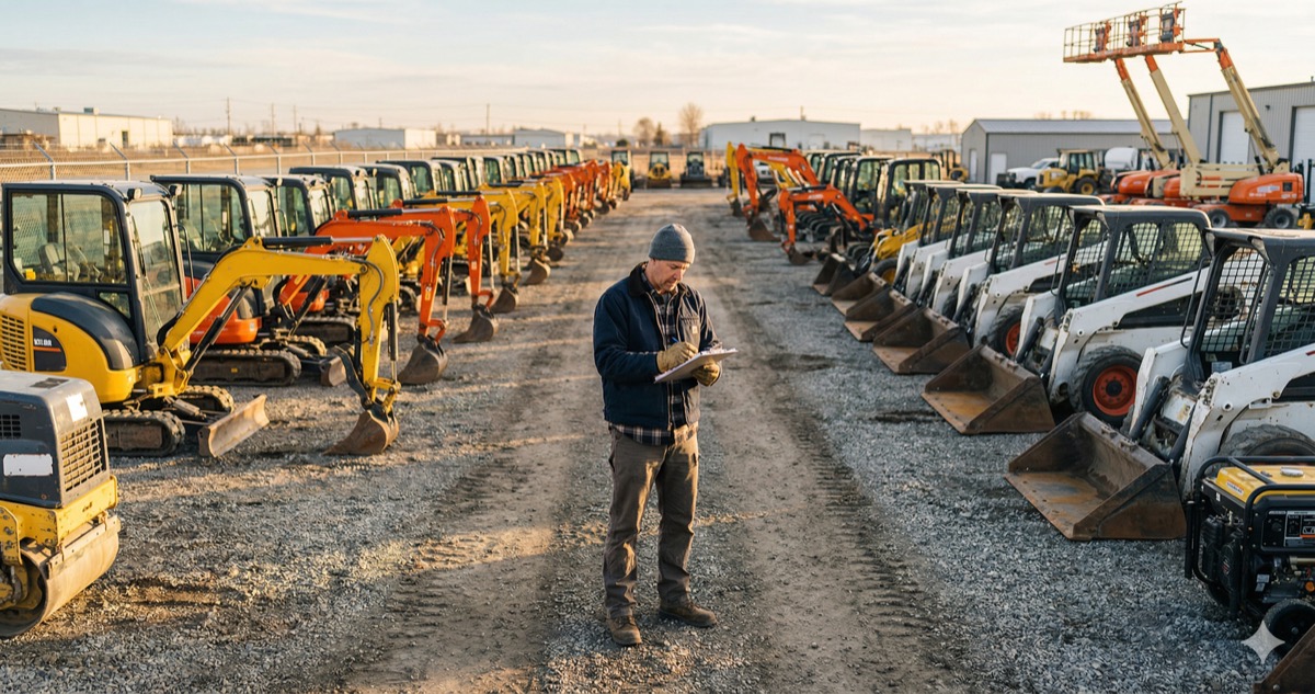 Equipment rental pricing calculator on tablet showing daily rate and cost breakdown